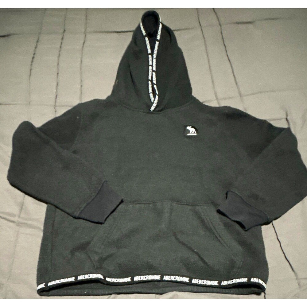 Abercrombie Kids Black Fleece Logo Pullover Hoodie w/ Pockets Boys: Size 7-8Y